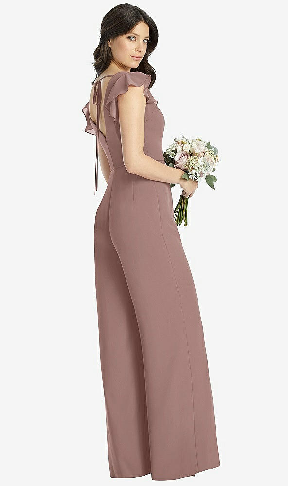 Back View - Sienna Ruffled Sleeve Low V-Back Jumpsuit - Adelaide