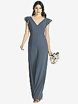 Front View Thumbnail - Silverstone Ruffled Sleeve Low V-Back Jumpsuit - Adelaide