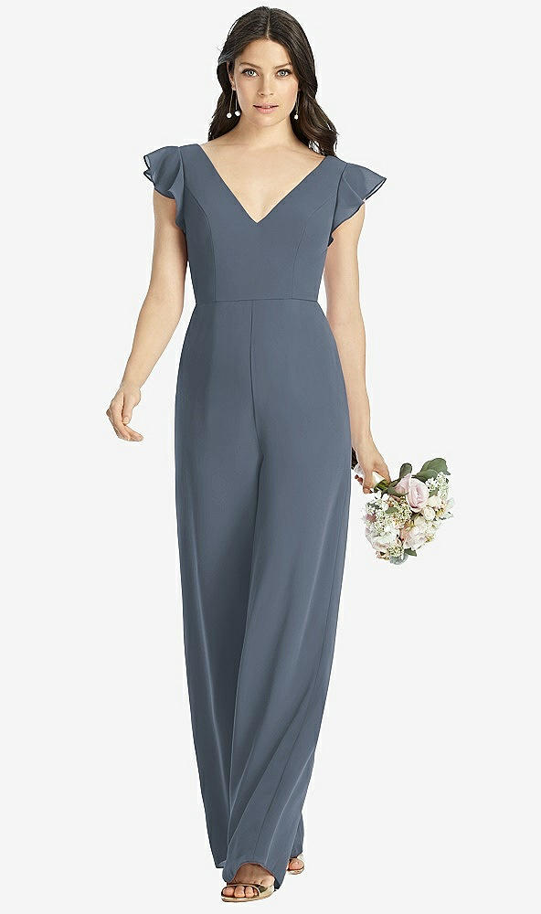 Front View - Silverstone Ruffled Sleeve Low V-Back Jumpsuit - Adelaide