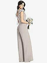 Rear View Thumbnail - Taupe Ruffled Sleeve Low V-Back Jumpsuit - Adelaide