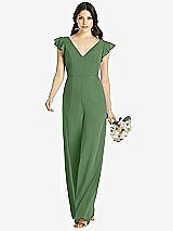 Front View Thumbnail - Vineyard Green Ruffled Sleeve Low V-Back Jumpsuit - Adelaide