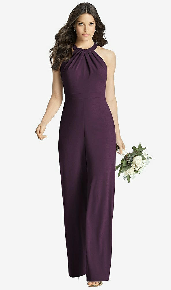 Front View - Aubergine Wide Strap Stretch Maxi Dress with Pockets