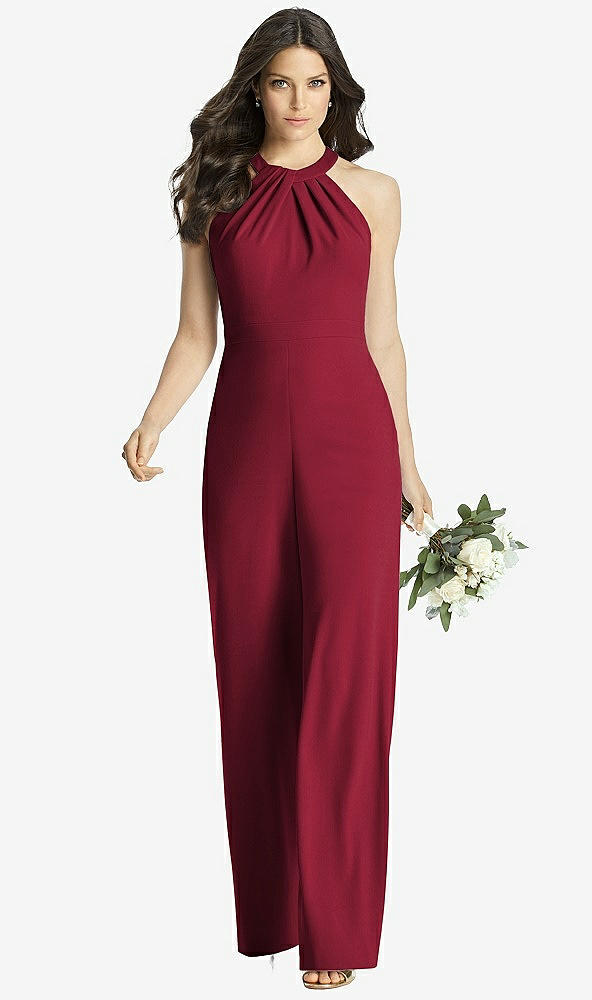 Front View - Burgundy Wide Strap Stretch Maxi Dress with Pockets