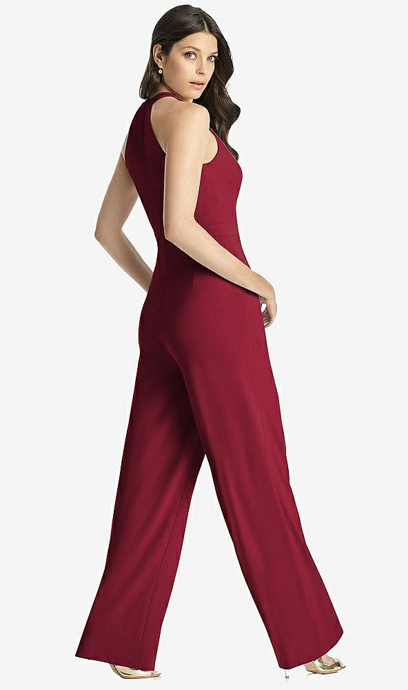 Back View - Burgundy Wide Strap Stretch Maxi Dress with Pockets
