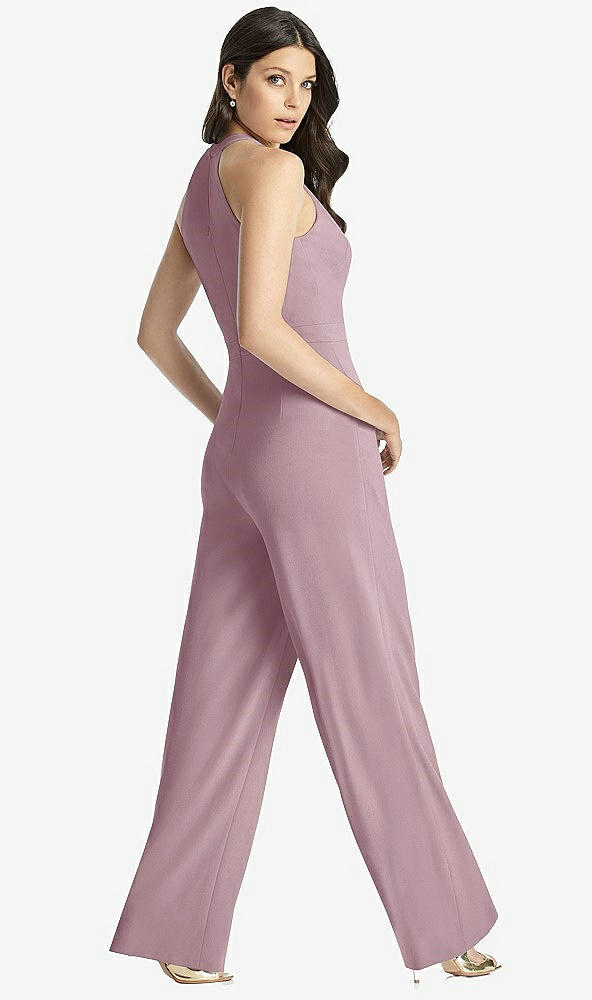 Back View - Dusty Rose Wide Strap Stretch Maxi Dress with Pockets