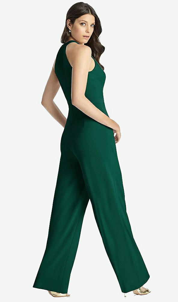 Back View - Hunter Green Wide Strap Stretch Maxi Dress with Pockets