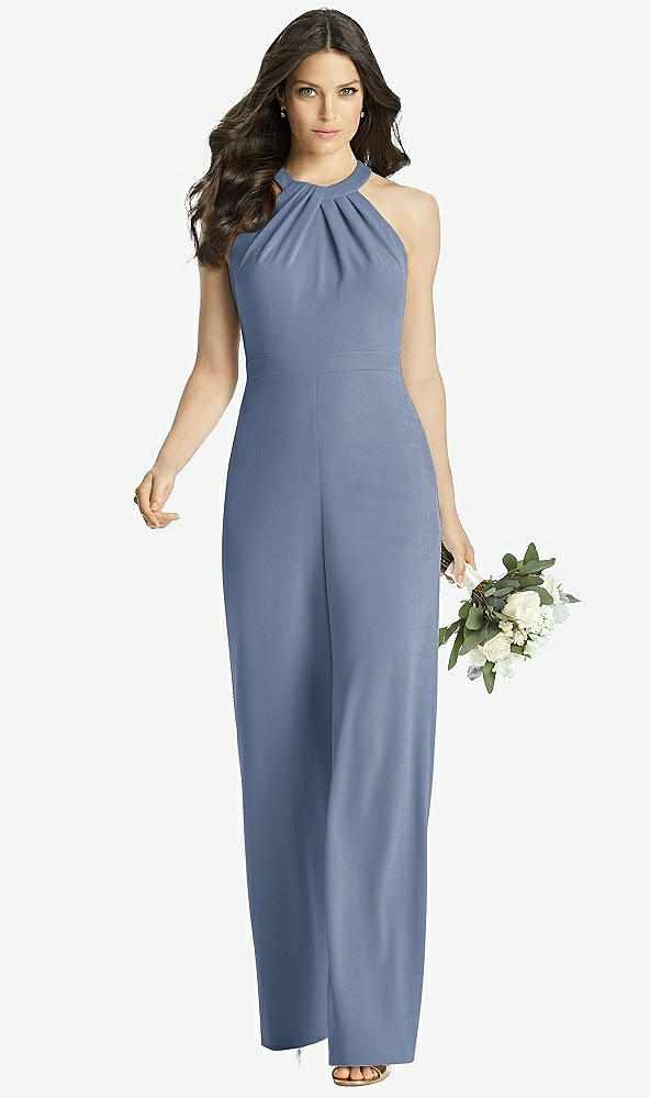 Front View - Larkspur Blue Wide Strap Stretch Maxi Dress with Pockets