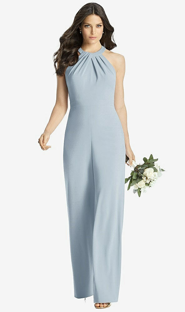 Front View - Mist Wide Strap Stretch Maxi Dress with Pockets