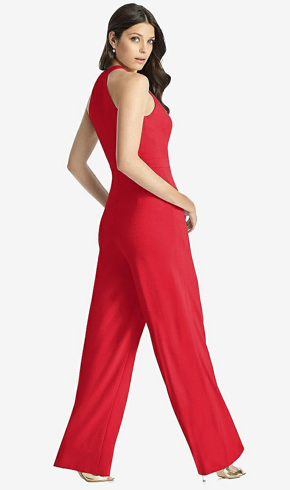 Back View - Parisian Red Wide Strap Stretch Maxi Dress with Pockets