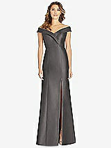 Front View Thumbnail - Caviar Gray Off-the-Shoulder Cuff Trumpet Gown with Front Slit