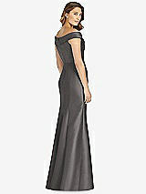 Rear View Thumbnail - Caviar Gray Off-the-Shoulder Cuff Trumpet Gown with Front Slit