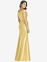 Rear View Thumbnail - Maize Off-the-Shoulder Cuff Trumpet Gown with Front Slit