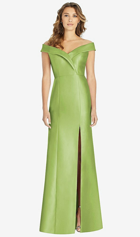 Front View - Mojito Off-the-Shoulder Cuff Trumpet Gown with Front Slit