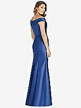 Rear View Thumbnail - Classic Blue Off-the-Shoulder Cuff Trumpet Gown with Front Slit