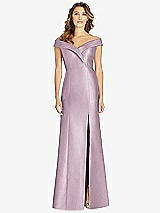 Front View Thumbnail - Suede Rose Off-the-Shoulder Cuff Trumpet Gown with Front Slit