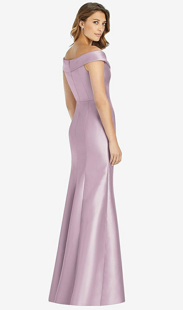 Back View - Suede Rose Off-the-Shoulder Cuff Trumpet Gown with Front Slit