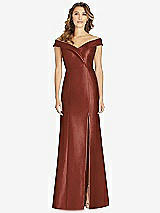 Front View Thumbnail - Auburn Moon Off-the-Shoulder Cuff Trumpet Gown with Front Slit