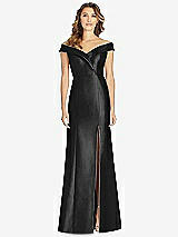 Front View Thumbnail - Black Off-the-Shoulder Cuff Trumpet Gown with Front Slit