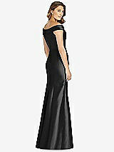 Rear View Thumbnail - Black Off-the-Shoulder Cuff Trumpet Gown with Front Slit
