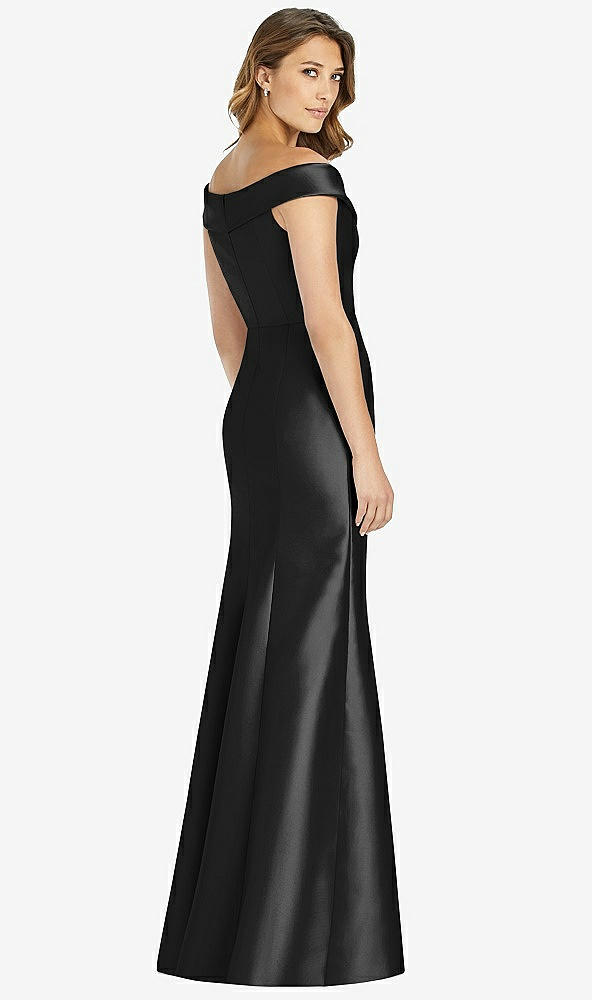 Back View - Black Off-the-Shoulder Cuff Trumpet Gown with Front Slit