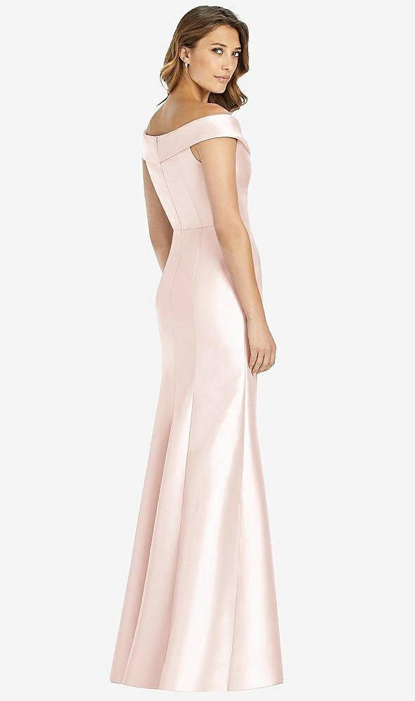 Back View - Blush Off-the-Shoulder Cuff Trumpet Gown with Front Slit
