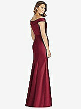 Rear View Thumbnail - Burgundy Off-the-Shoulder Cuff Trumpet Gown with Front Slit