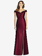 Front View Thumbnail - Cabernet Off-the-Shoulder Cuff Trumpet Gown with Front Slit