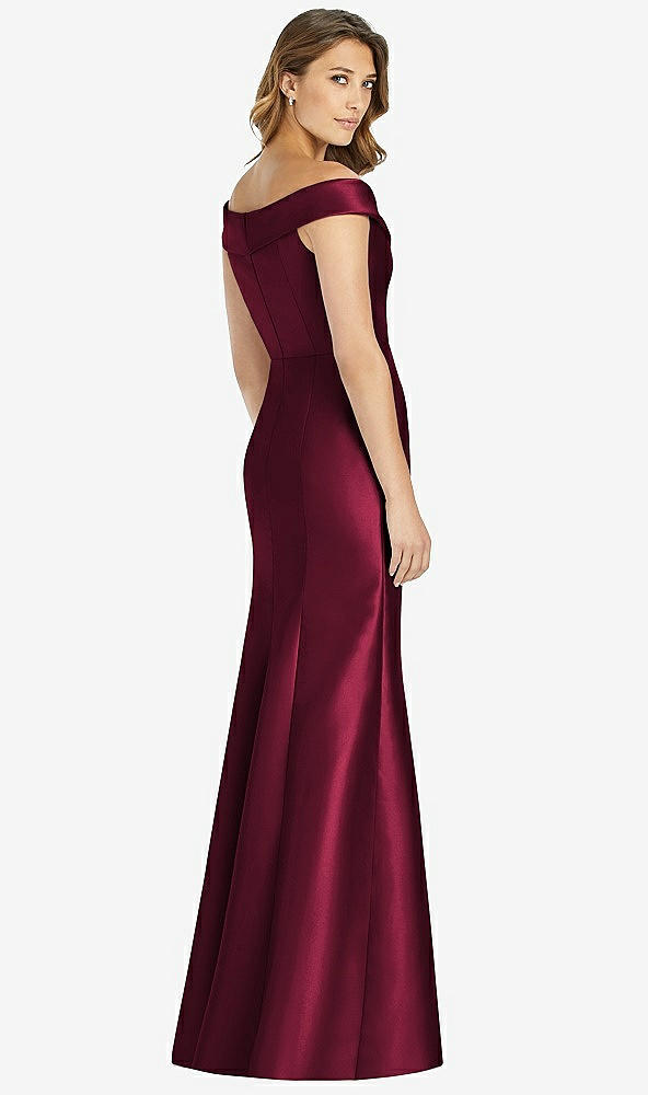 Back View - Cabernet Off-the-Shoulder Cuff Trumpet Gown with Front Slit