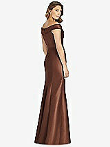 Rear View Thumbnail - Cognac Off-the-Shoulder Cuff Trumpet Gown with Front Slit
