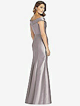 Rear View Thumbnail - Cashmere Gray Off-the-Shoulder Cuff Trumpet Gown with Front Slit