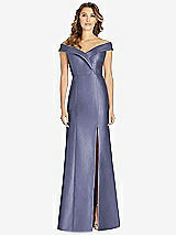 Front View Thumbnail - French Blue Off-the-Shoulder Cuff Trumpet Gown with Front Slit