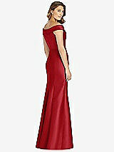 Rear View Thumbnail - Garnet Off-the-Shoulder Cuff Trumpet Gown with Front Slit