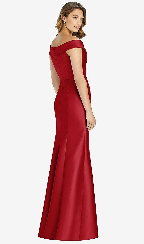 Back View - Garnet Off-the-Shoulder Cuff Trumpet Gown with Front Slit