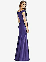 Rear View Thumbnail - Grape Off-the-Shoulder Cuff Trumpet Gown with Front Slit