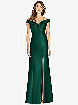 Front View Thumbnail - Hunter Green Off-the-Shoulder Cuff Trumpet Gown with Front Slit