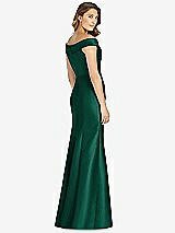 Rear View Thumbnail - Hunter Green Off-the-Shoulder Cuff Trumpet Gown with Front Slit