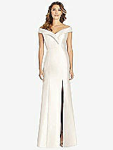 Front View Thumbnail - Ivory Off-the-Shoulder Cuff Trumpet Gown with Front Slit