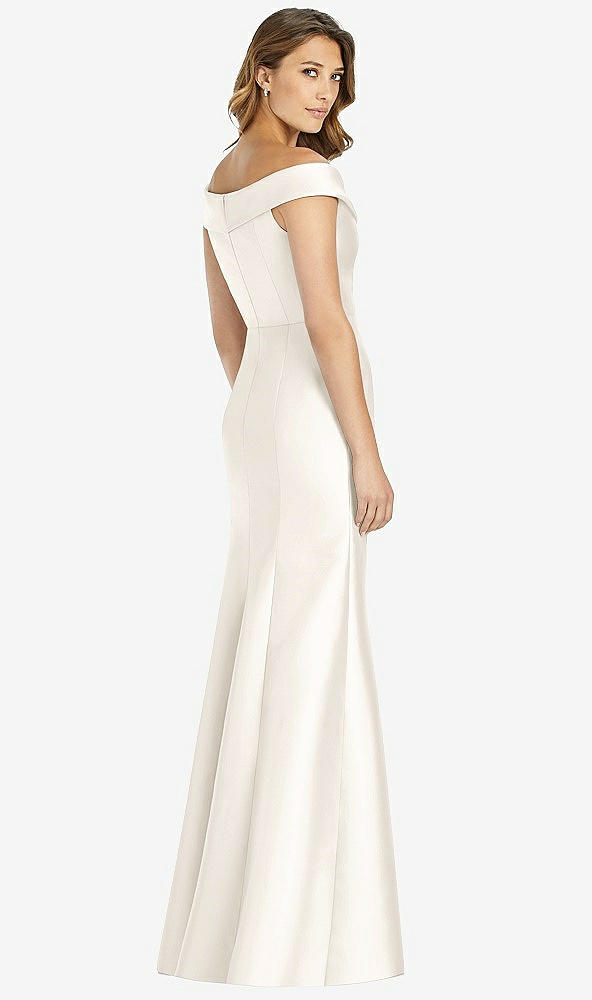 Back View - Ivory Off-the-Shoulder Cuff Trumpet Gown with Front Slit