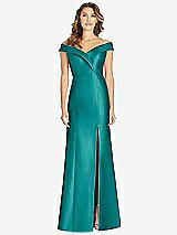 Front View Thumbnail - Jade Off-the-Shoulder Cuff Trumpet Gown with Front Slit