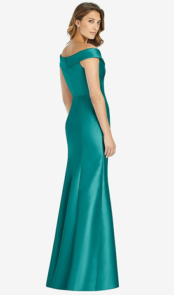 Back View - Jade Off-the-Shoulder Cuff Trumpet Gown with Front Slit