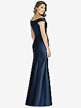 Rear View Thumbnail - Midnight Navy Off-the-Shoulder Cuff Trumpet Gown with Front Slit