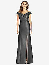Front View Thumbnail - Pewter Off-the-Shoulder Cuff Trumpet Gown with Front Slit