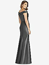 Rear View Thumbnail - Pewter Off-the-Shoulder Cuff Trumpet Gown with Front Slit