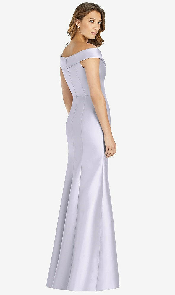 Back View - Silver Dove Off-the-Shoulder Cuff Trumpet Gown with Front Slit