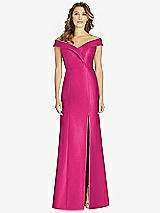 Front View Thumbnail - Think Pink Off-the-Shoulder Cuff Trumpet Gown with Front Slit
