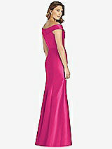 Rear View Thumbnail - Think Pink Off-the-Shoulder Cuff Trumpet Gown with Front Slit