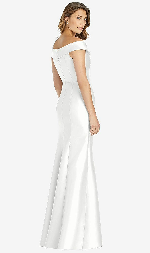 Back View - White Off-the-Shoulder Cuff Trumpet Gown with Front Slit