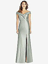 Front View Thumbnail - Willow Green Off-the-Shoulder Cuff Trumpet Gown with Front Slit