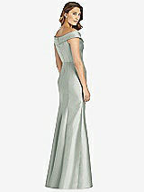 Rear View Thumbnail - Willow Green Off-the-Shoulder Cuff Trumpet Gown with Front Slit