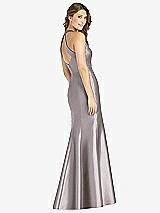Rear View Thumbnail - Cashmere Gray V-Neck Halter Satin Trumpet Gown